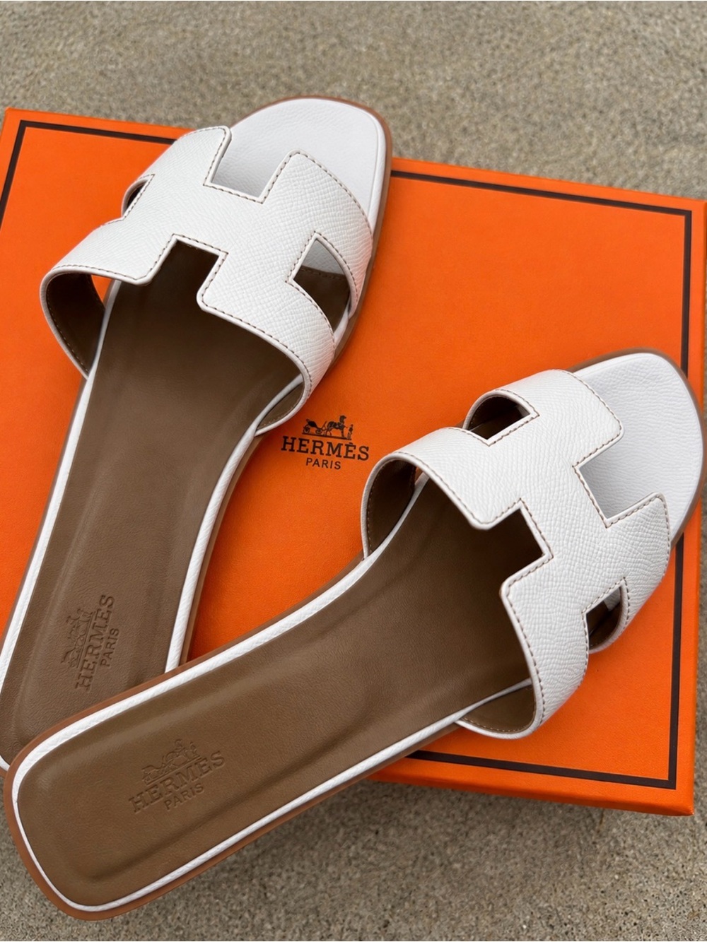 White Leather H-Cut Slide Sandals